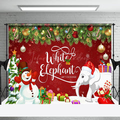 Lofaris Green Leaf Red White Elephant Gift Exchange Backdrop