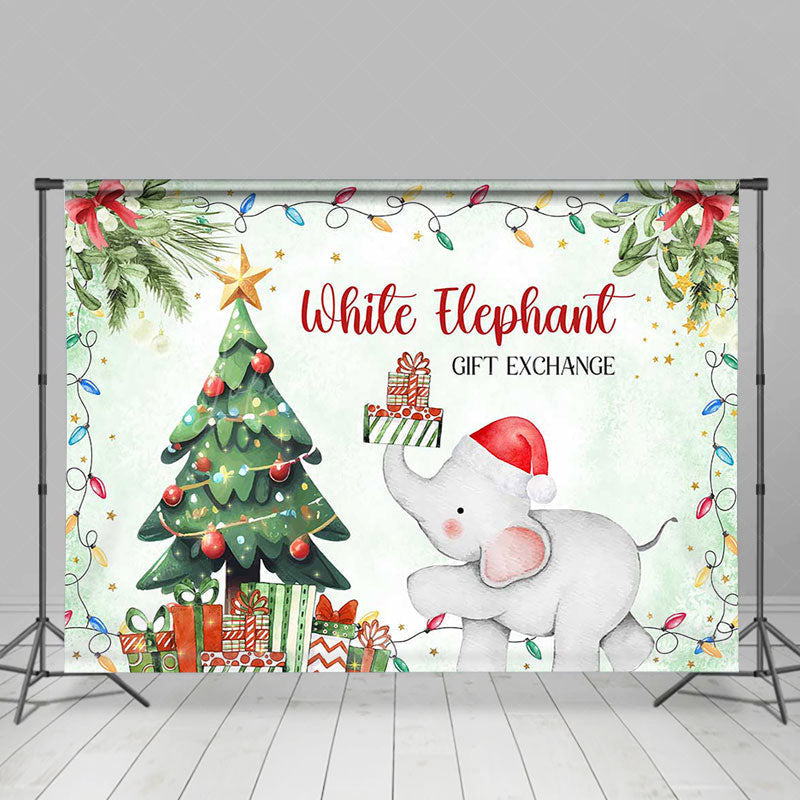 Lofaris Green Tree White Elephant Gift Exchange Backdrop