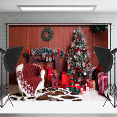 Lofaris Indoor Room Green Tree Red Gifts Christmas Backdrop