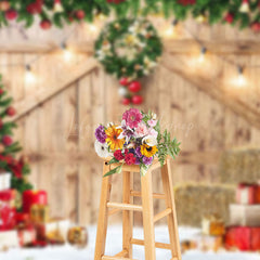 Lofaris Light Brown Wood Door Christmas Vibe Photo Backdrop