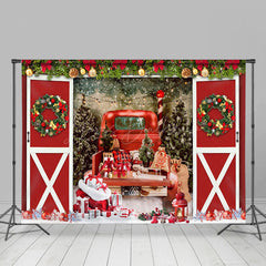 Lofaris Pine Leaf Red Barn Door Car Gifts Christmas Backdrop