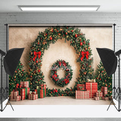 Lofaris Pine Leaves Arch Bow Tie Gifts Christmas Backdrop