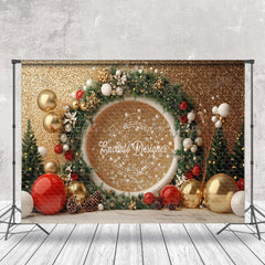 Lofaris Pine Leaves Circle Gold Glitter Christmas Backdrop