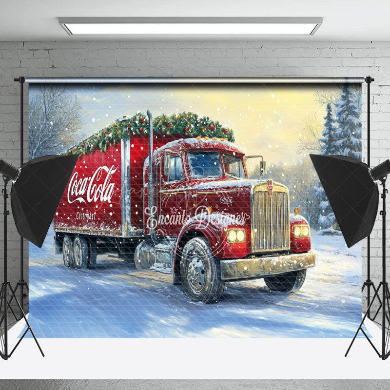 Lofaris Red Truck Leaf Snowy Field Christmas Photo Backdrop