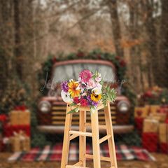 Lofaris Retro Brown Car Gifts Forest Tree Christmas Backdrop