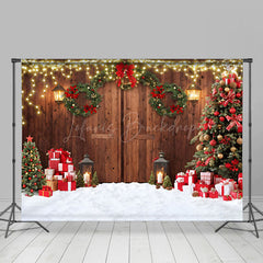 Lofaris Retro Door Pine Wreath Celebrate Christmas Backdrop