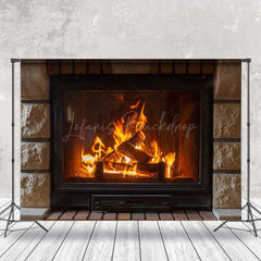 Lofaris Retro Stone Wall Fireplace Christmas Photo Backdrop