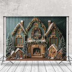 Lofaris Retro Wood Wall Teal House Tree Christmas Backdrop