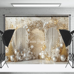 Lofaris Silver Gold Balloons Arch Leaves Christmas Backdrop