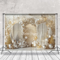 Lofaris Silver Gold Balloons Arch Leaves Christmas Backdrop