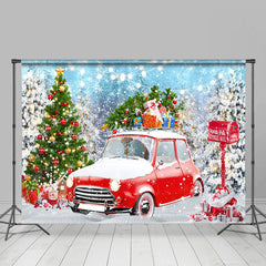 Lofaris Snowfall Field Red Car Tree Merry Christmas Backdrop