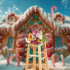 Lofaris Snowy Field Gingerbread House Christmas Backdrop