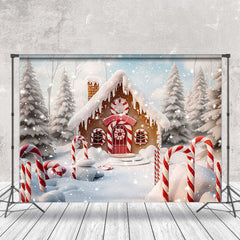 Lofaris Snowy Forest Gingerbread House Christmas Backdrop