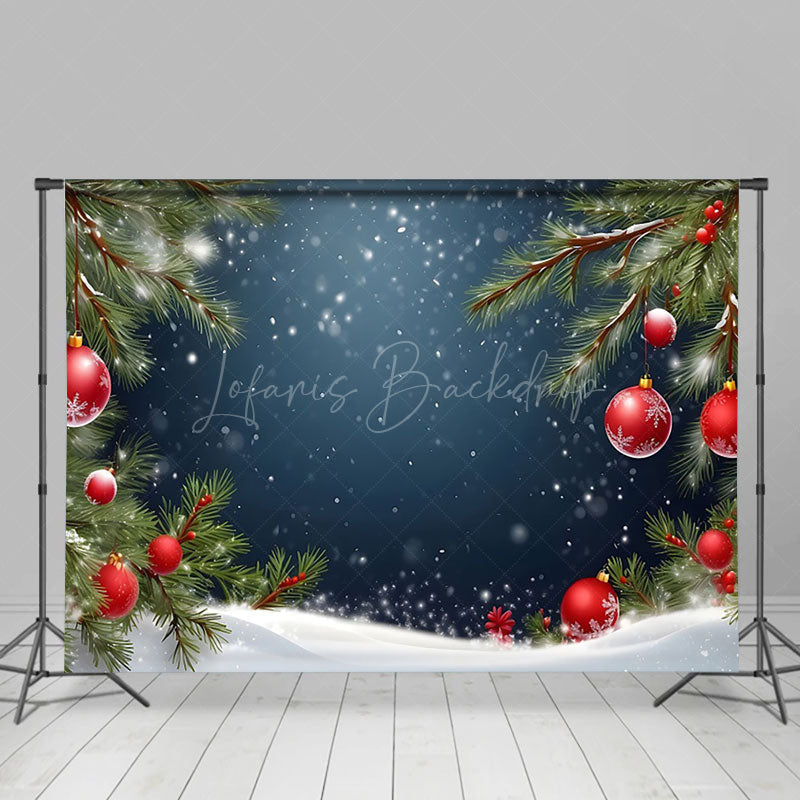 Lofaris Snowy Night Field Pine Leaf Bell Christmas Backdrop