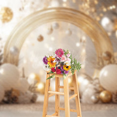 Lofaris Vague White Gold Balloons Leaves Christmas Backdrop