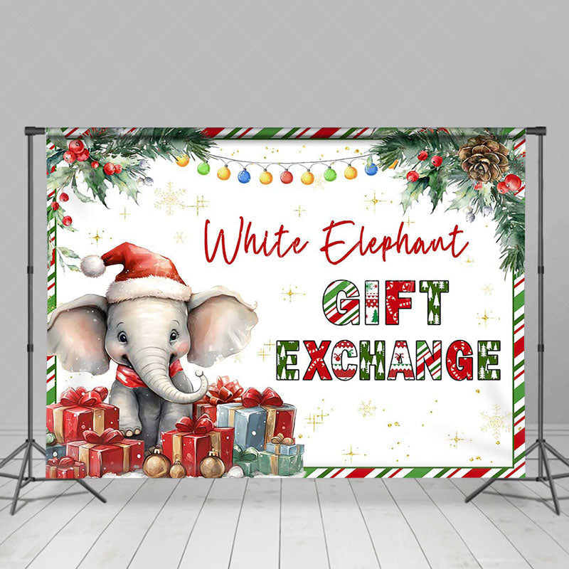 Lofaris White Elephant Christmas Gift Exchange Party Backdrop