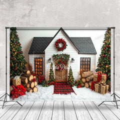 Lofaris White House Trunk Floral Trees Christmas Backdrop