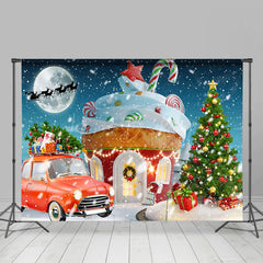 Lofaris Winter Candyland Red Car Tree Christmas Backdrop