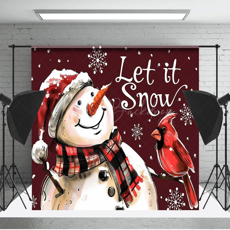 Lofaris Winter Let It Snow Snowman Bird Christmas Backdrop