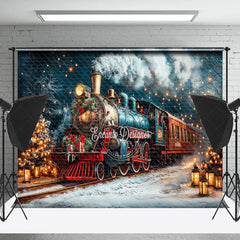 Lofaris Winter Snowy Night Retro Train Christmas Backdrop