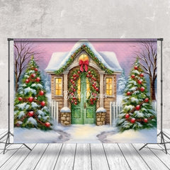 Lofaris Xmas Tree Wild House Winter Snowy Christmas Backdrop