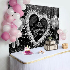 Lofaris Love Balloon Silver Sparkle Glitter Birthday Backdrop