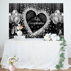 Lofaris Love Balloon Silver Sparkle Glitter Birthday Backdrop