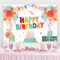 Lofaris Lovely Balloon Flags With Cake Happy Birthday Backdrop