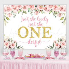 Lofaris Lovely Her Is Onederful Pink Flower Birthday Backdrop