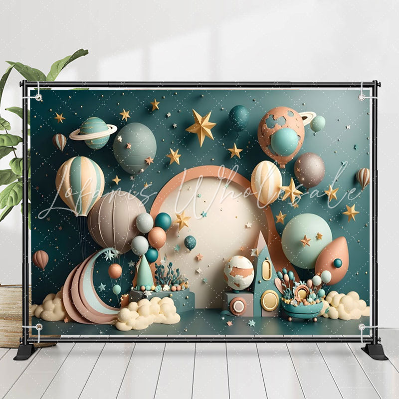 Lofaris Lovely Hot Air Balloon Planet Star Birthday Backdrop