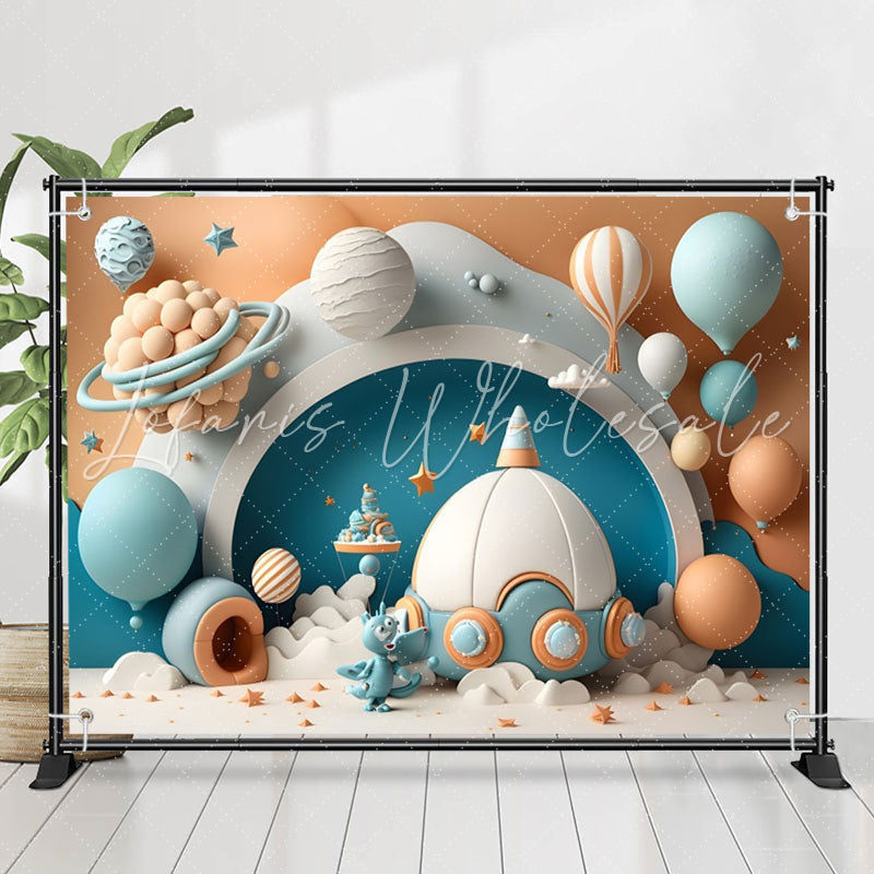 Lofaris Lovely Hot Air Balloon Spaceship Birthday Backdrop