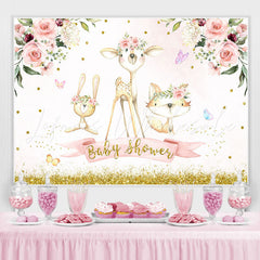 Lofaris Lovely Jungle Animals Pink Floral Baby Shower Backdrop