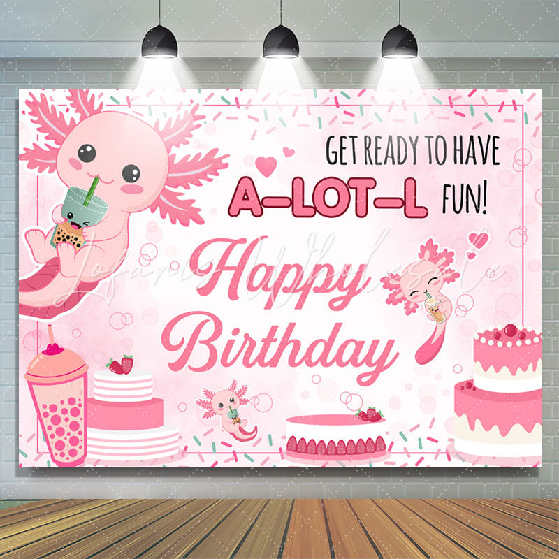 Lofaris Lovely Pink Axolotl Cake Happy Birthday Backdrop