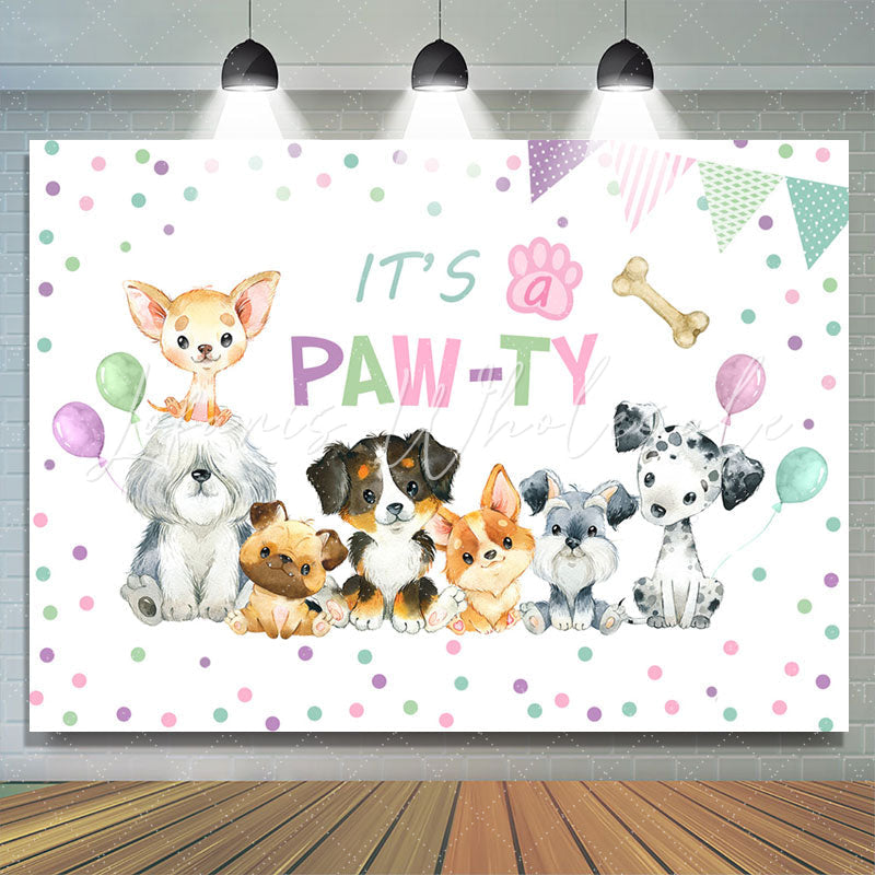 Lofaris Lovely Puppy Theme Its A Party Happy Birthday Backdrop