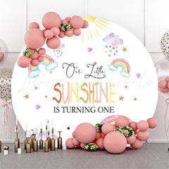 Lofaris Lovely Rainbow Cloud Sunshine Round Birthday Backdrop