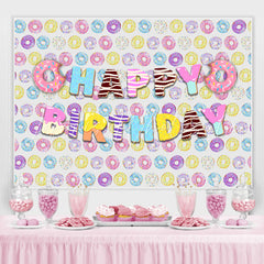 Lofaris Lovely Sweet Donuts Themed Happy Birthday Backdrop