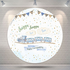 Lofaris Lovely Train Dots Round Happy 2nd Birthday Backdrop