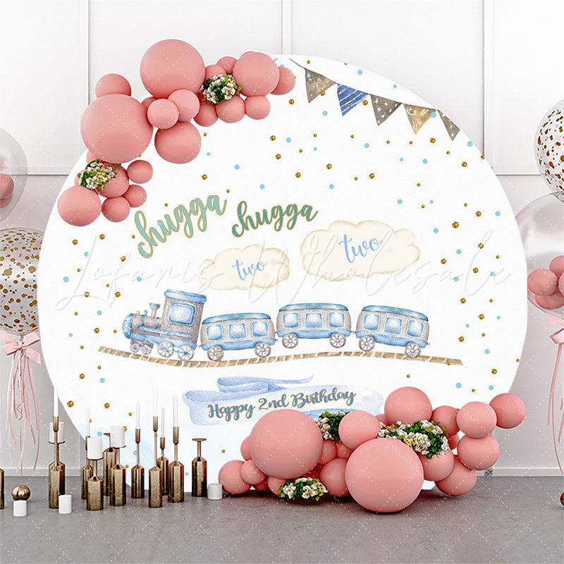 Lofaris Lovely Train Dots Round Happy 2nd Birthday Backdrop