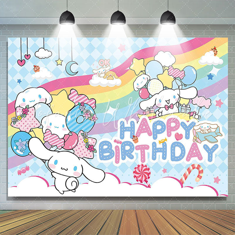 Lofaris Lovely White Rabbit Rainbow Candy Birthday Backdrop