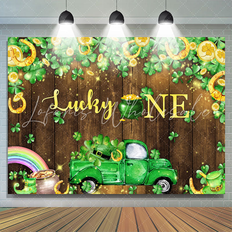 Lofaris Lucky One Clover Wooden Wall 1st Birthday Backdrop