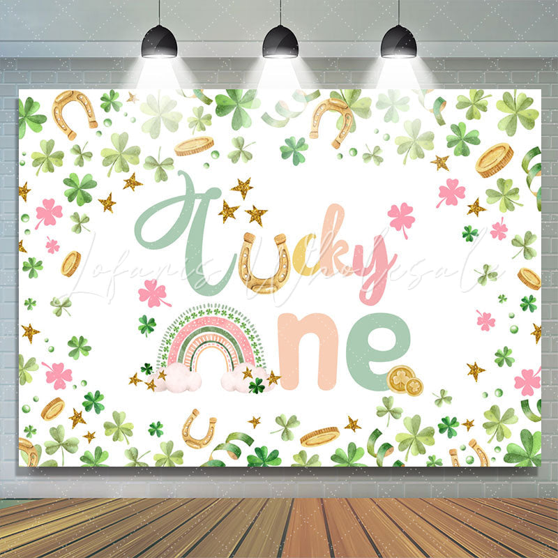 Lofaris Lucky One Green Gold Clover 1st Birthday Backdrop