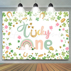 Lofaris Lucky One Green Gold Clover 1st Birthday Backdrop