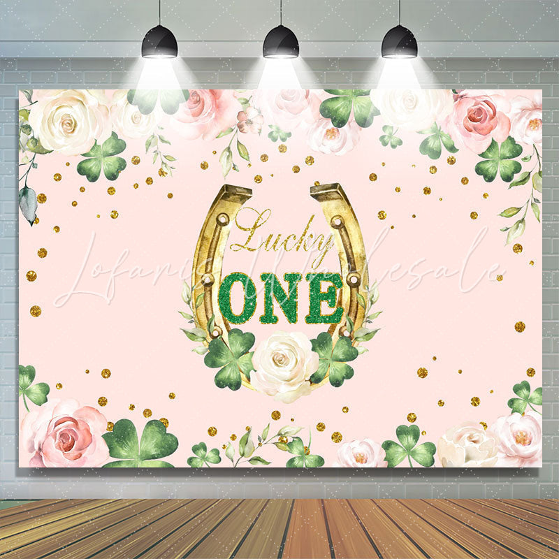 Lofaris Lucky One Pink Flower Happy Birthday Backdrop For Girl