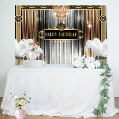 Lofaris Luxurious Gold Silver Line Feather Birthday Backdrop