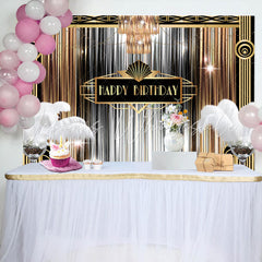 Lofaris Luxurious Gold Silver Line Feather Birthday Backdrop