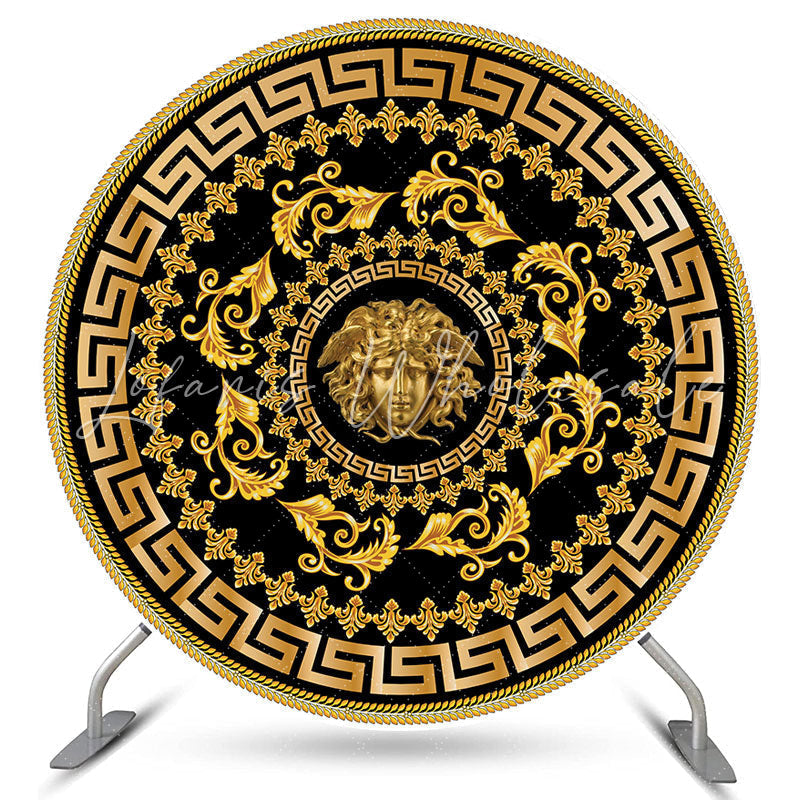 Lofaris Luxury Gold Black Vintage Pattern Round Backdrop For Party