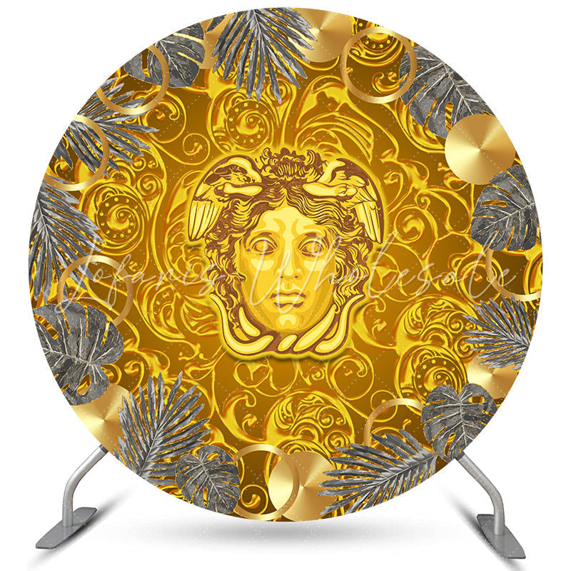 Lofaris Luxury Gold Woman And Grey Leaves Round Backdrop For Party