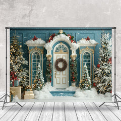 Lofaris Luxury Teal White Tree Snow Scene Christmas Backdrop