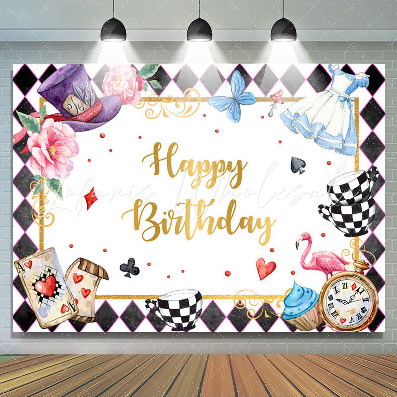 Lofaris Magic Hat Checkerboard Poker Floral Birthday Backdrop