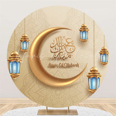 Lofaris Mandala Pattern Gold Moon Round Eid Mubarak Backdrop